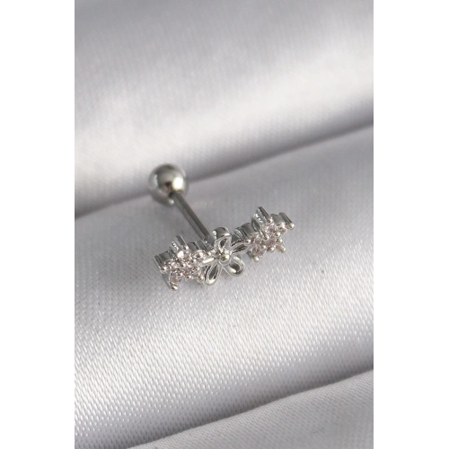 BFS 316L Çelik Gümüş Renk Zirkon Taşlı Çiçek Tragus Piercing