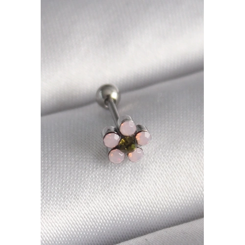 BFS 316L Çelik Gümüş Renk Zirkon Taşlı Çiçek Tragus Piercing