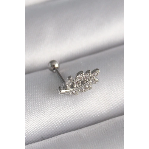 BFS 316L Çelik Gümüş Renk Zirkon Taşlı Dal Tragus Piercing