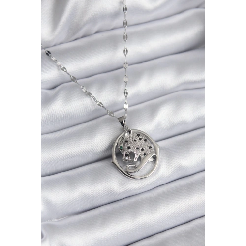 BFS 316L Çelik Gümüş Renk Zirkon Taşlı Jaguar Model Kadın Kolye