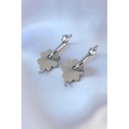 BFS 316L Çelik Gümüş Renk Zirkon Taşlı Kadın Göçmen Küpesi