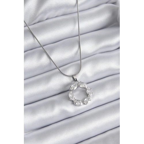 BFS 316L Çelik Gümüş Renk Zirkon Taşlı Kadın Kolye