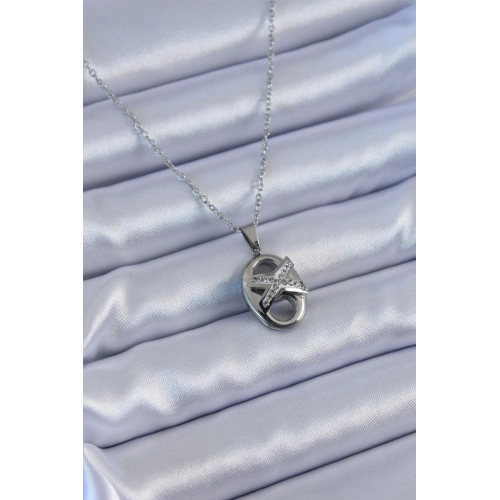 BFS 316L Çelik Gümüş Renk Zirkon Taşlı Kadın Kolye