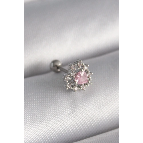 BFS 316L Çelik Gümüş Renk Zirkon Taşlı Kalp Tragus Piercing