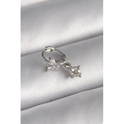 BFS 316L Çelik Gümüş Renk Zirkon Taşlı Kelebek Model Sallantı Detay Tragus Piercing
