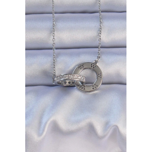 BFS 316L Çelik Gümüş Renk Zirkon Taşlı Kolye