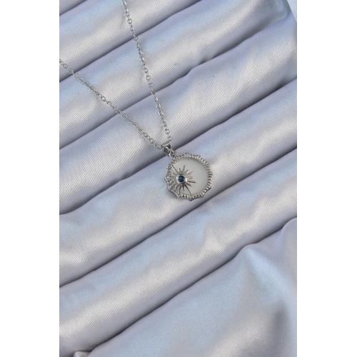 BFS 316L Çelik Gümüş Renk Zirkon Taşlı Mineli Kutup Yıldızı Kolye