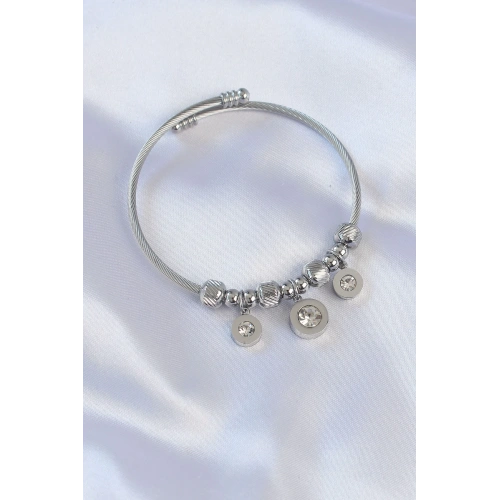 BFS 316L Çelik Gümüş Renk Zirkon Taşlı Model Charm Bileklik