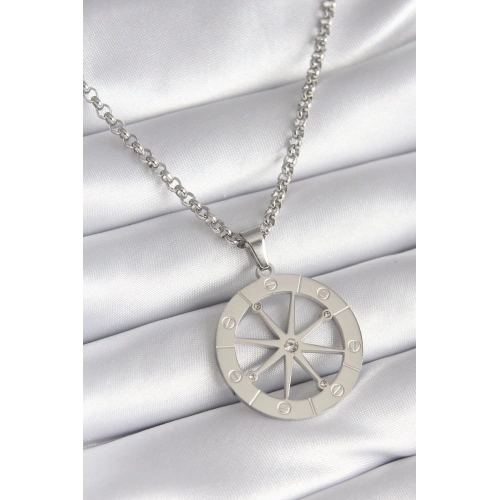 BFS 316L Çelik Gümüş Renk Zirkon Taşlı Rüya Kapanı Model İşeme Detay Kadın Kolye