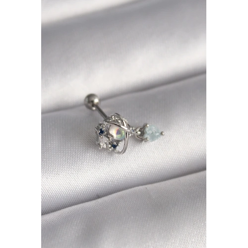 BFS 316L Çelik Gümüş Renk Zirkon Taşlı Sallantı Kalp Detay Tragus Piercing