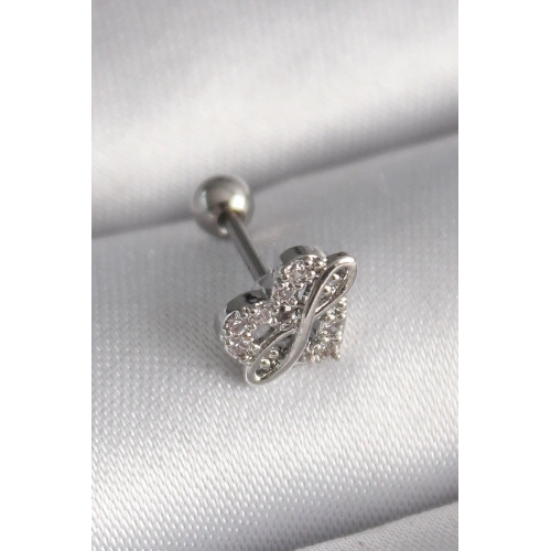 BFS 316L Çelik Gümüş Renk Zirkon Taşlı Sonsuzluk Detay Tragus Piercing