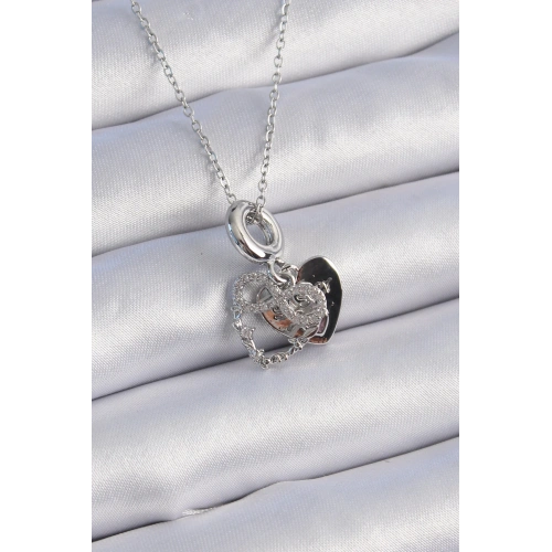 BFS 316L Çelik Gümüş Renk Zirkon Taşlı Sonsuzluk Kalp Figür Charm Model Kadın Kolye