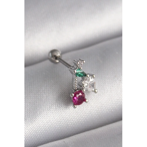 BFS 316L Çelik Gümüş Renk Zirkon Taşlı Tragus Piercing