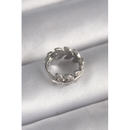 BFS 316L Çelik Gümüş Renk Zirkon Taşlı Yaprak Model Tragus Piercing