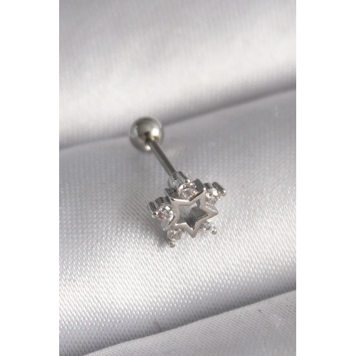 BFS 316L Çelik Gümüş Renk Zirkon Taşlı Yıldız Model Tragus Piercing