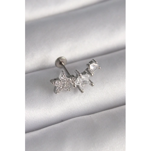 BFS 316L Çelik Gümüş Renk Zirkon Taşlı Yıldız Model Tragus Piercing