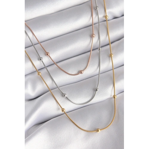 BFS 316L Çelik Mix Renk 3lü Topçuk Detay Kadın Kolye