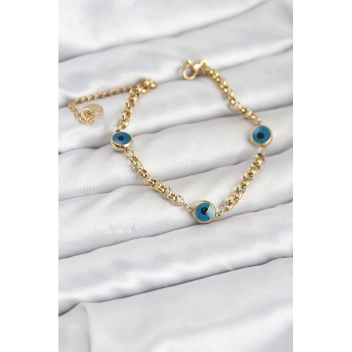 BFS 316L Çelik Nazar Model Gold Renk Kadın Bileklik