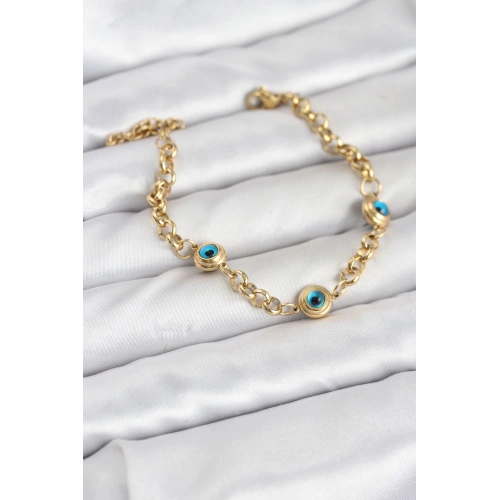 BFS 316L Çelik Nazar Model Gold Renk Kadın Bileklik