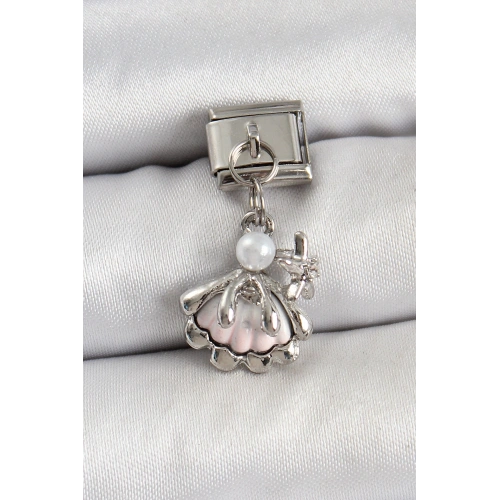 BFS 316L Çelik Sallantılı İnci Detaylı İstiridye Model Gümüş Renk Nomination Charm