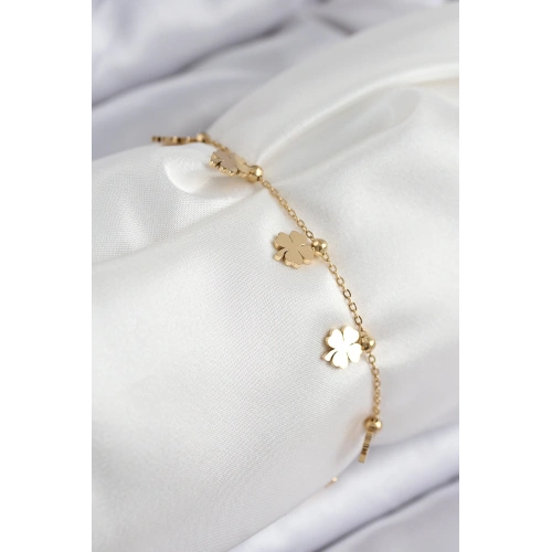 BFS 316L Çelik Sıralı Yonca Model Gold Renk Kadın Bileklik