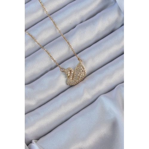 BFS 316L Çelik Zincir Altın Renk Zirkon Taşlı Kuğu Kolye