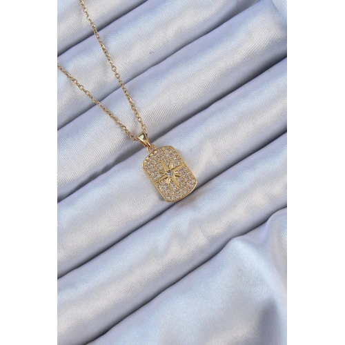 BFS 316L Çelik Zincir Altın Renk Zirkon Taşlı Kutup Yıldızlı Vintage Kolye