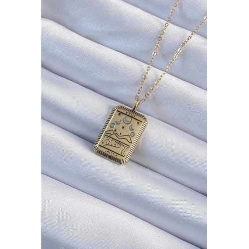 BFS 316L Çelik Zincir Eskitme Altın Renk Ay Figürlü Tarot Kolye