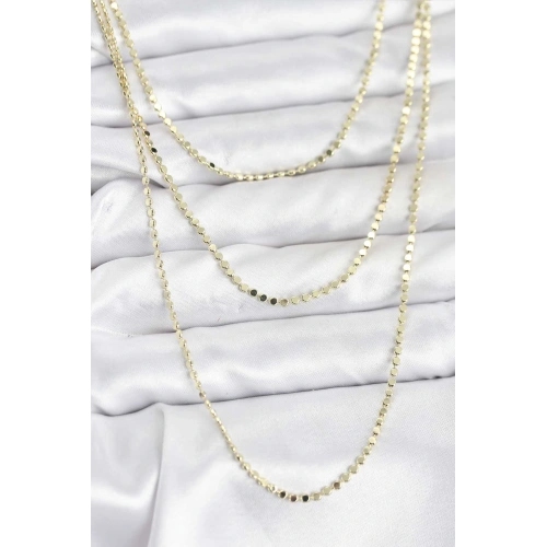 BFS 316L Çelik Zincir Gold Renk Ezme Zincir Model 3lü Kadın Kolye