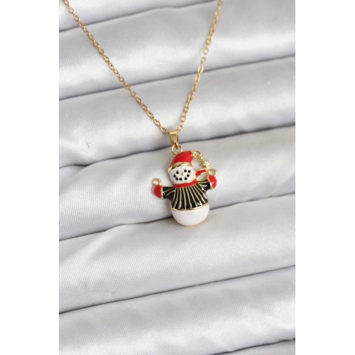 BFS 316L Çelik Zincir Gold Renk Kardan Adam Figürlü Yılbaşı Temalı Kadın Kolye