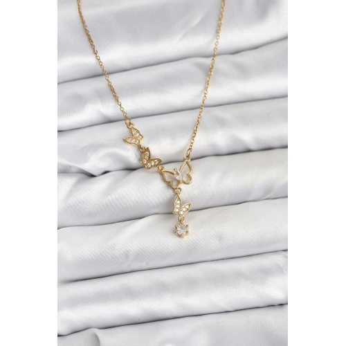 BFS 316L Çelik Zincir Gold Renk Kelebek Model Kadın Kolye