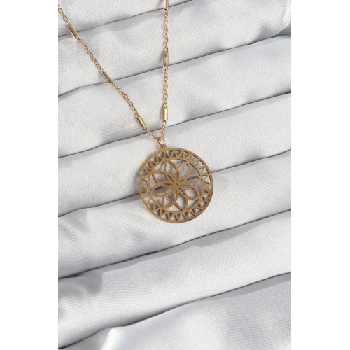 BFS 316L Çelik Zincir Gold Renk Lotus Model Kolye