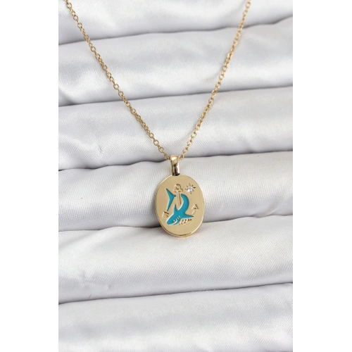 BFS 316L Çelik Zincir Gold Renk Shark Figür Kadın Kolye