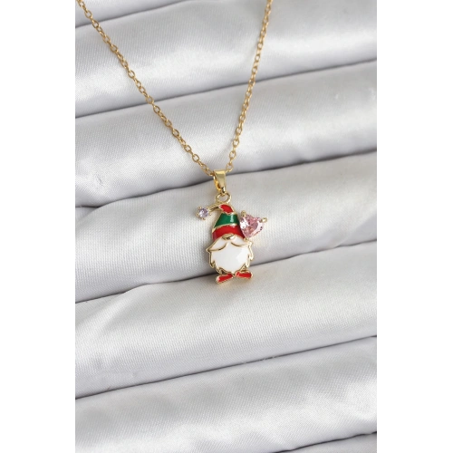 BFS 316L Çelik Zincir Gold Renk Yılbaşı Teması Kadın Kolye