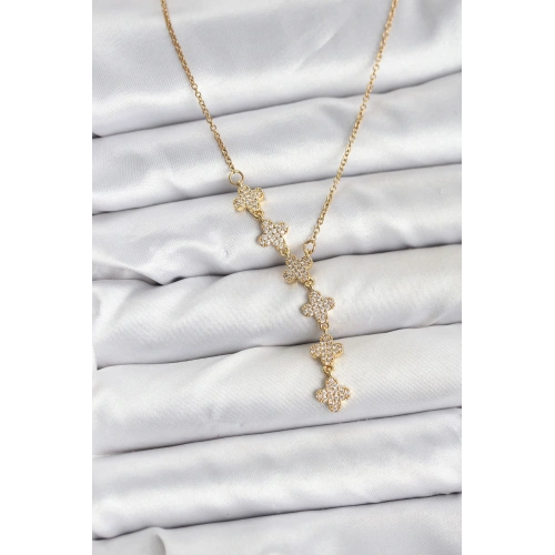 BFS 316L Çelik Zincir Gold Renk Yonca Model Kadın Kolye