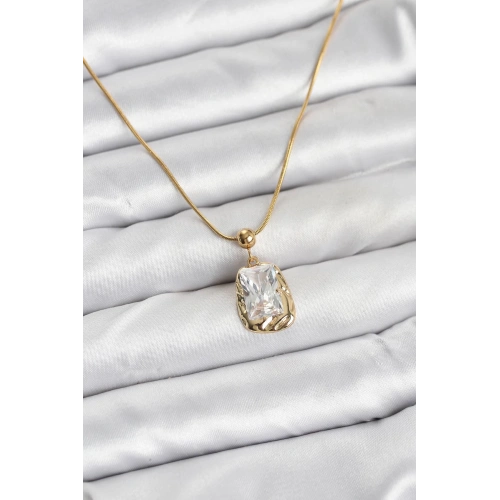 BFS 316L Çelik Zincir Gold Renk Zirkon Taşlı Kadın Kolye