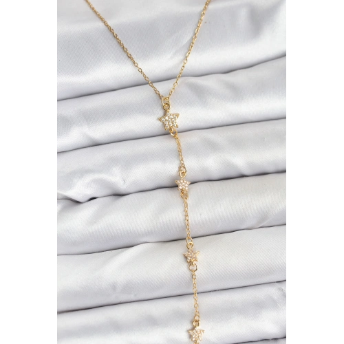 BFS 316L Çelik Zincir Gold Renkli Yıldız Model Kadın Y Kolye