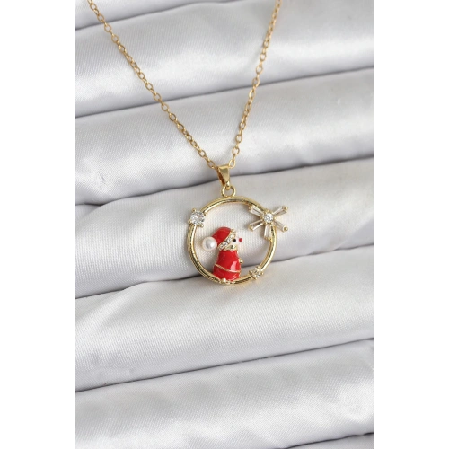 BFS 316L Çelik Zincir Gold Zirkon Taşlı Yılbaşı Tema Kadın Kolye