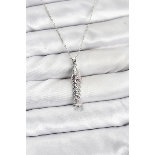 BFS 316L Çelik Zincir Gümüş Renk Balık Model Zirkon Taşlı Kadın Kolye