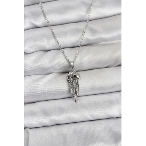 BFS 316L Çelik Zincir Gümüş Renk Deniz Anası Model Zirkon Taşlı Kadın Kolye