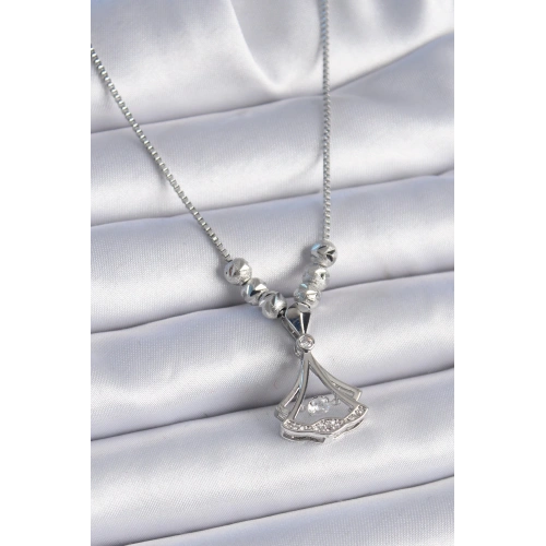 BFS 316L Çelik Zincir Gümüş Renk Gingko Yaprağı Model Zirkon Taş Detay Kadın Kolye