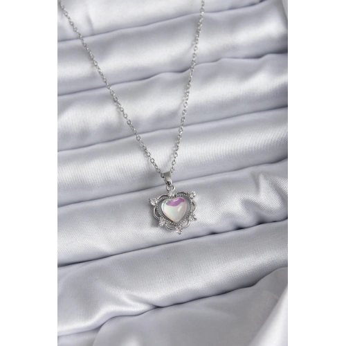 BFS 316L Çelik Zincir Gümüş Renk Kalp Model Kadın Kolye