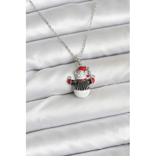 BFS 316L Çelik Zincir Gümüş Renk Kardan Adam Figürlü Yılbaşı Temalı Kadın Kolye
