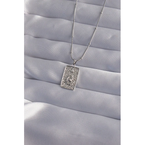 BFS 316L Çelik Zincir Gümüş Renk Lazer İşlemeli Göz Figür Tarot Kolye