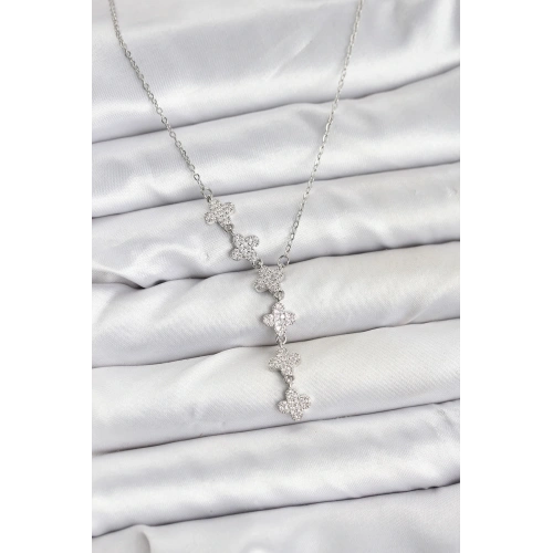 BFS 316L Çelik Zincir Gümüş Renk Yonca Model Kadın Kolye