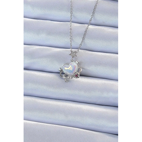 BFS 316L Çelik Zincir Gümüş Renk Zirkon Taşlı Gezegen Görünümlü Kalp Kolye