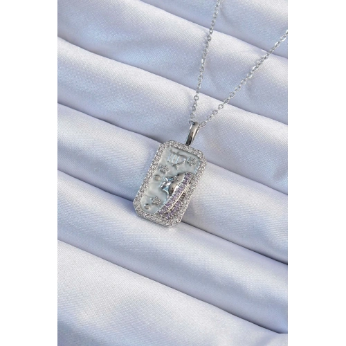 BFS 316L Çelik Zincir Gümüş Renk Zirkon Taşlı Yüz Figürlü Tarot Kolye