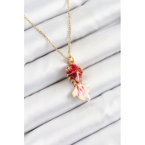 BFS 316L Çelik Zincir Kırmızı Balık Model Gold Renk Kadın Kolye