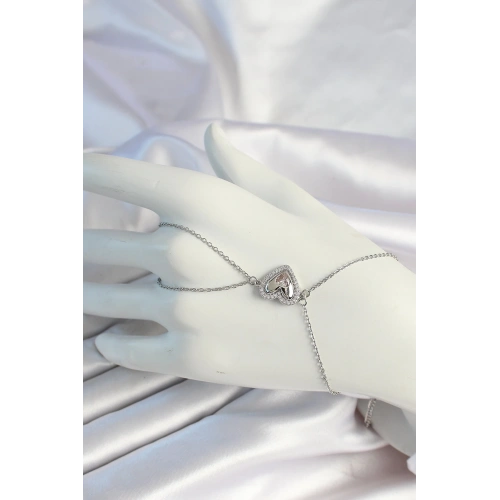 BFS 316L Çelik Zincirli Gümüş Renk Kalp Figürlü Zirkon Taşlı Şahmeran