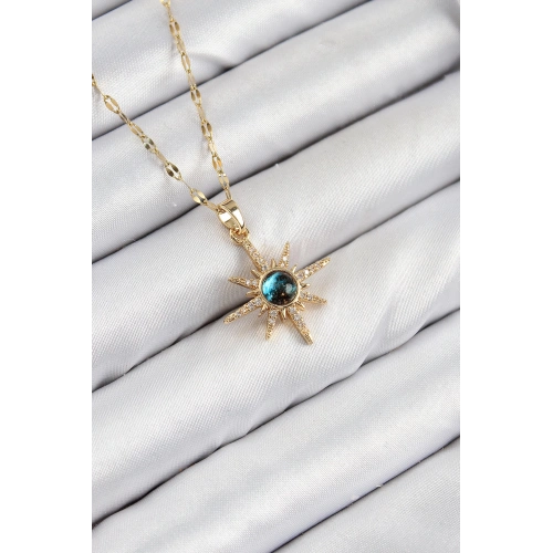 BFS 316L Çelik Zirkon Taşlı Kutup Yıldızı Model Gold Renk Kadın Kolye